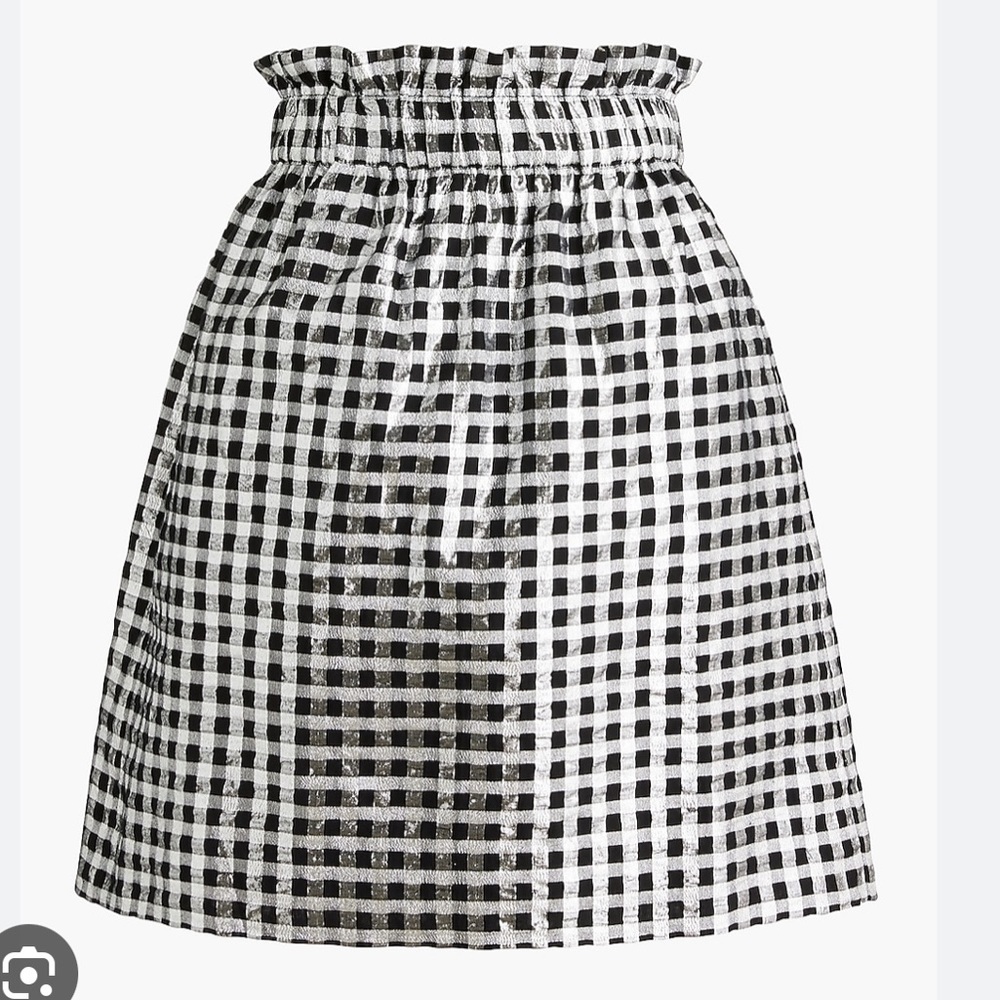 NWT JCrew Metallic Pull-on Gingham Mini Skirt Gold/Black